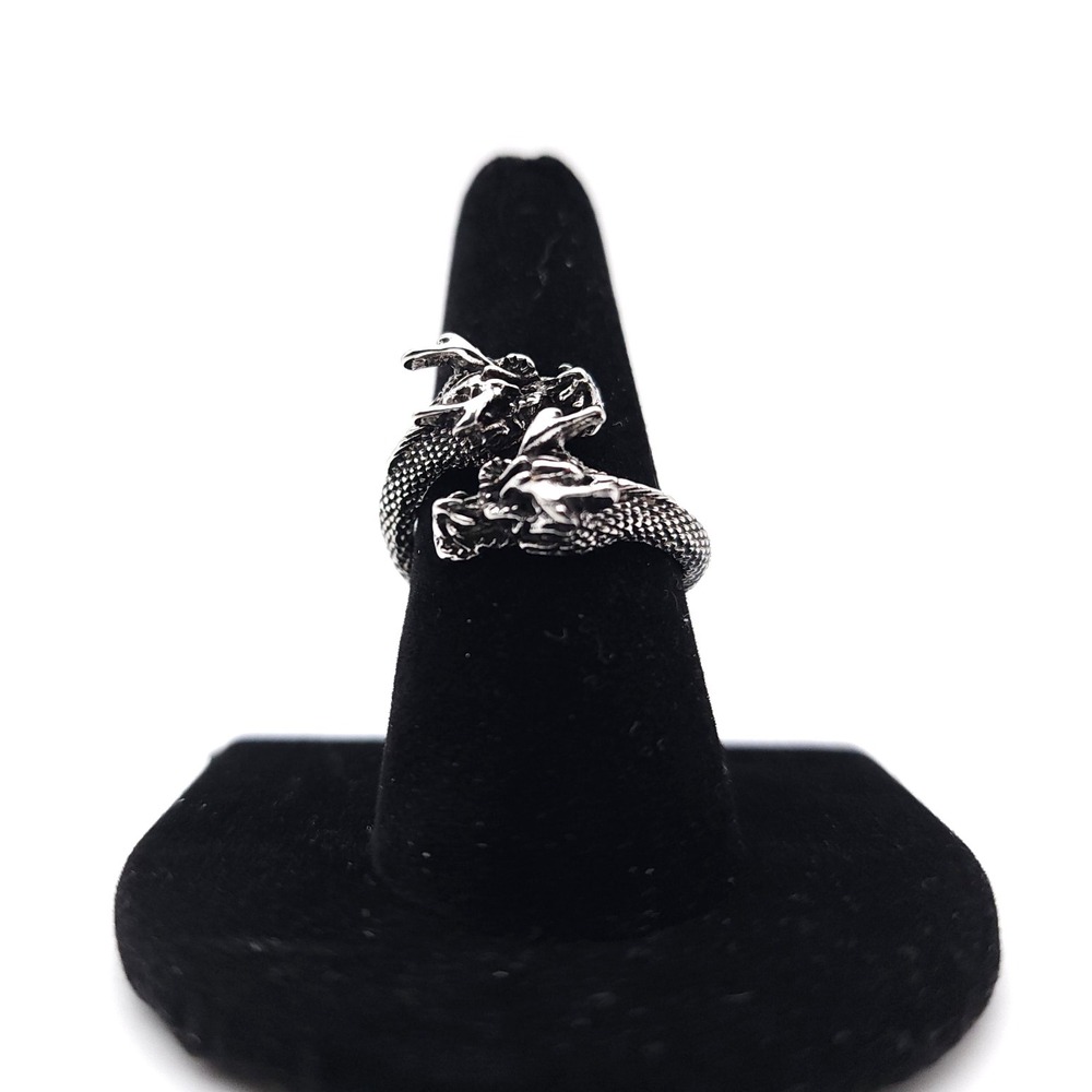 Dueling Dragon Head Ring Silver Plated Adjustable Fantasy Gothic Jewelry - Picture 8 of 9